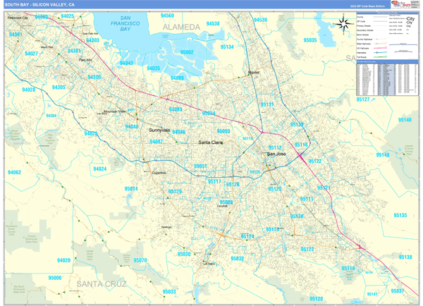 South Bay-Silicon Valley Metro Area Wall Map